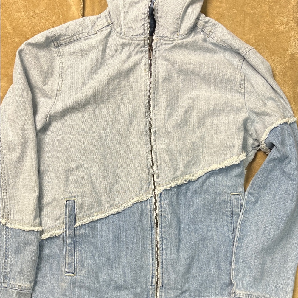Denim jacket, two toned with fringe size medium